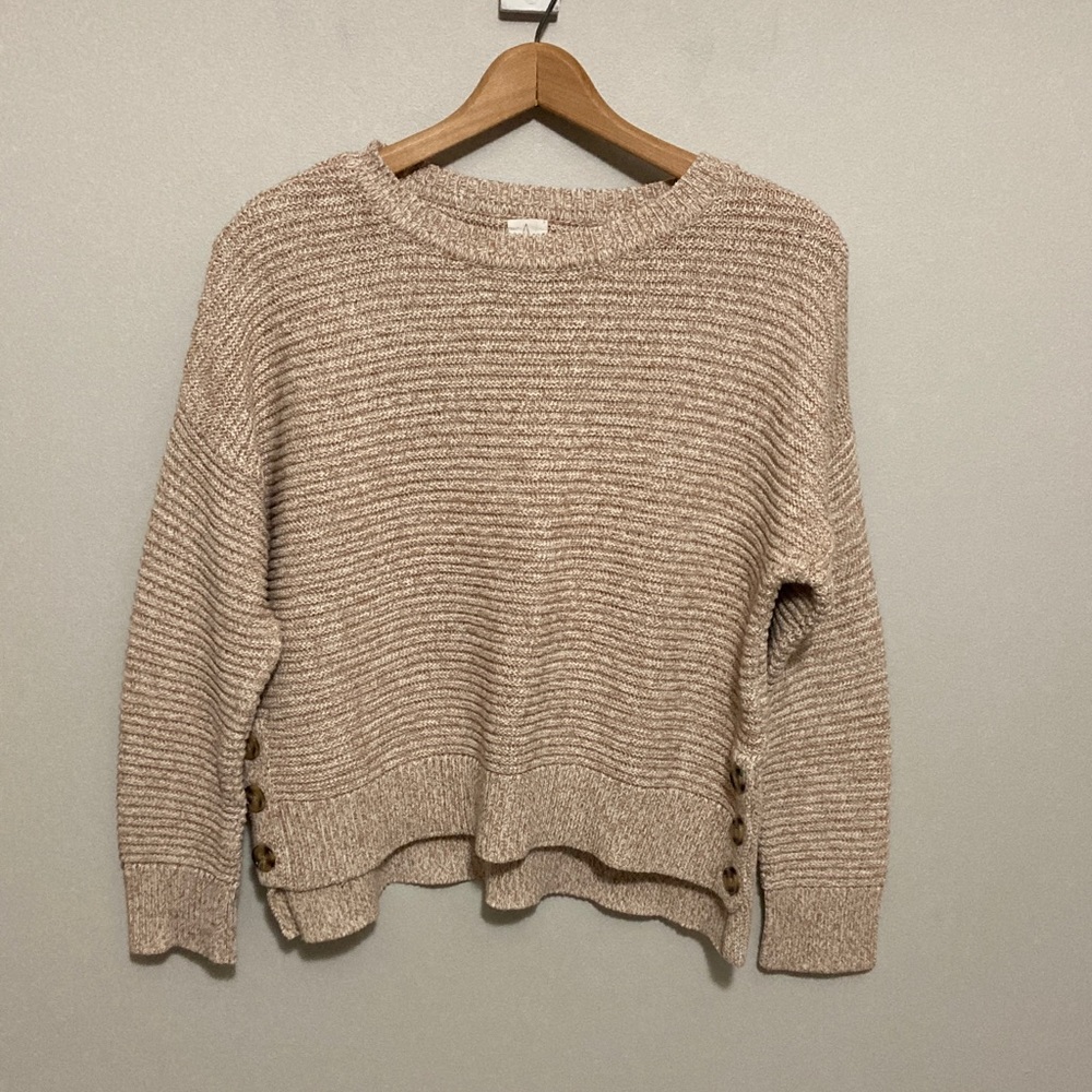 Joie Women's Knit Tan Pullover Sweater Size Medium Cozy Beige Button Accents